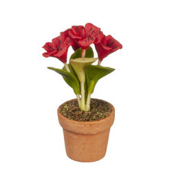 Dollhouse Miniature Red Flowers Artificial Potted Plant