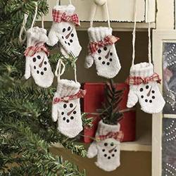 Small Rustic Snowman Mitten Christmas Ornaments