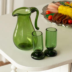 Dollhouse Miniature Green Pitcher and Glasses Set