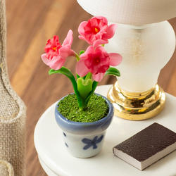 Dollhouse Miniature Hot Pink Daffodils Flower Pot