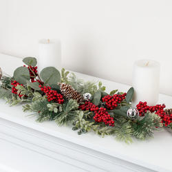 Artificial Pine Eucalyptus with Red Berries and Bells Swag