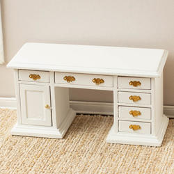 Dollhouse Miniature White Kneehole Desk