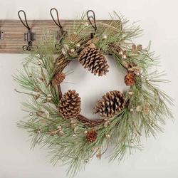 Champagne Artificial Leaf Cones and Berries Pine Wreath