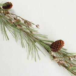 Champagne Artificial Leaf Cones and Berries Pine Garland