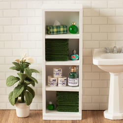 Dollhouse Miniature Dark Green Accented Narrow Bath Cabinet