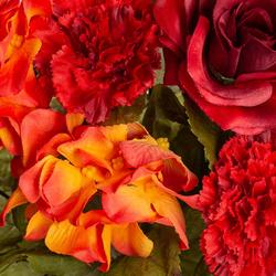 Red and Orange Artificial Rose Carnation Hydrangea Bush