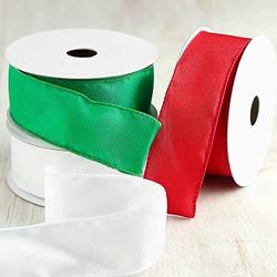 White, Red, and Green Satin Wired Ribbon Set