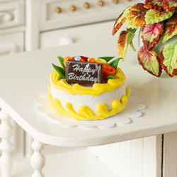Dollhouse Miniature Yellow Birthday Cake
