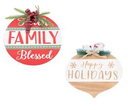 Large Wood "Blessed" and "Happy Holidays" Ornament Signs