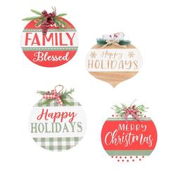 Set of 4 Painted Wood Large Ornament Wreath Accent Signs