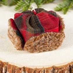 Red Plaid with Brown Fur Winter Trapper Doll Hat
