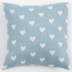 Dollhouse Miniature Light Blue with White Hearts Throw Pillow