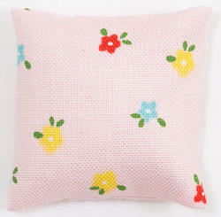 Dollhouse Miniature Pink with Flowers Throw Pillow