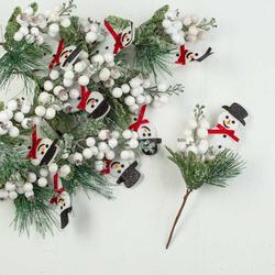Snowman Artificial White Berry Pine Picks