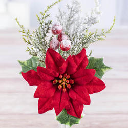 Artificial Poinsettia and Holly Christmas Floral Pick