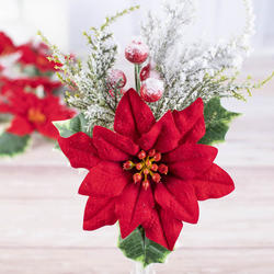 Artificial Poinsettia and Holly Christmas Floral Picks