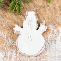 Rustic White Washed Wood Snowman Ornament