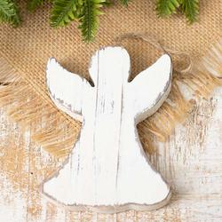 Rustic White Washed Wood Angel Ornament