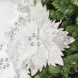 Artificial Glittered Silver Poinsettias with Clips