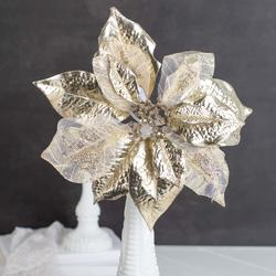 Shimmery Gold Artificial Poinsettia Stem
