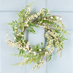 Artificial Cream and Green Berry Wreath