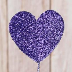 Purple Glittered Heart Valentine's Day Pick