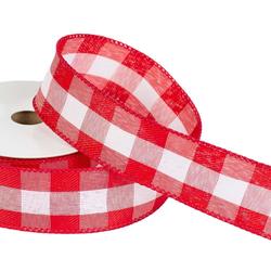 Red and White Plaid Wired Edge Ribbon