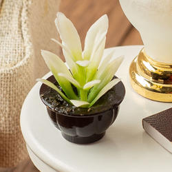 Dollhouse Miniature White Plant in Black Pot