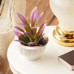 Dollhouse Miniature Purple Plant in White Pot