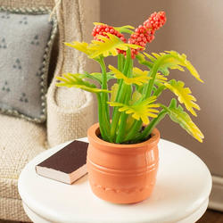 Dollhouse Miniature Plant with Pink Flowers in Terra Cotta Pot