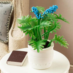 Dollhouse Miniature Blue Flowers in a White Pot