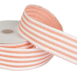 Peach and White Stripes Wired Edge Ribbon