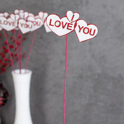 Glittered "I Love You" Double Valentine Heart Stems