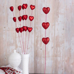 Red Glittered Triple Heart Valentine's Day Stems