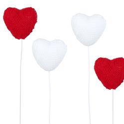 Red and White Puffy Knit Heart Picks