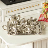 Dollhouse Miniature Silver Antique Tea Set