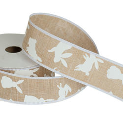 Beige and White Easter Bunny Wired Ribbon