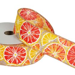 Citrus Lemon and Grapefruit Wired Edge Ribbon
