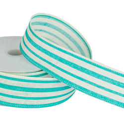 Canvas Teal Striped Wired Edge Ribbon