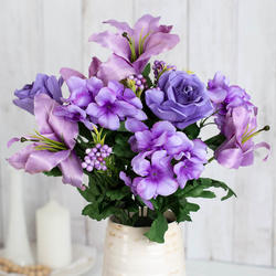 Purple Artificial Lily, Hydrangea and Rose Bush