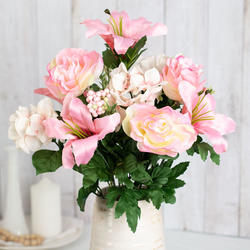 Cream Pink Artificial Lily, Hydrangea and Rose Bush