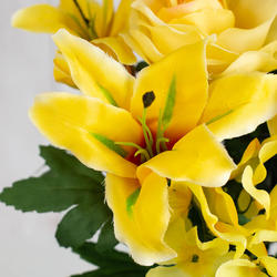 Yellow Artificial Lily, Hydrangea and Rose Bush