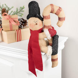 Burlap Snowman with Candy Cane Shelf Sitter