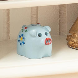 Miniature Ceramic Blue Piggy Bank