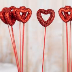Red Glitter Valentine Heart Picks