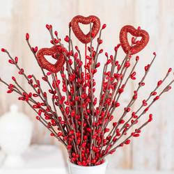 Red Glitter Valentine Heart Picks and Pip Berry Sprays