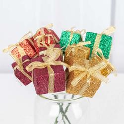 Assorted Color Glitter Ornamental Gift Box Floral Picks