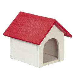Dollhouse Miniature Red and White Doghouse