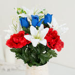 Red, White and Blue Artificial Lily, Peony, and Rose Bush