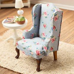 Dollhouse Miniature Upholstered High Back Arm Chair